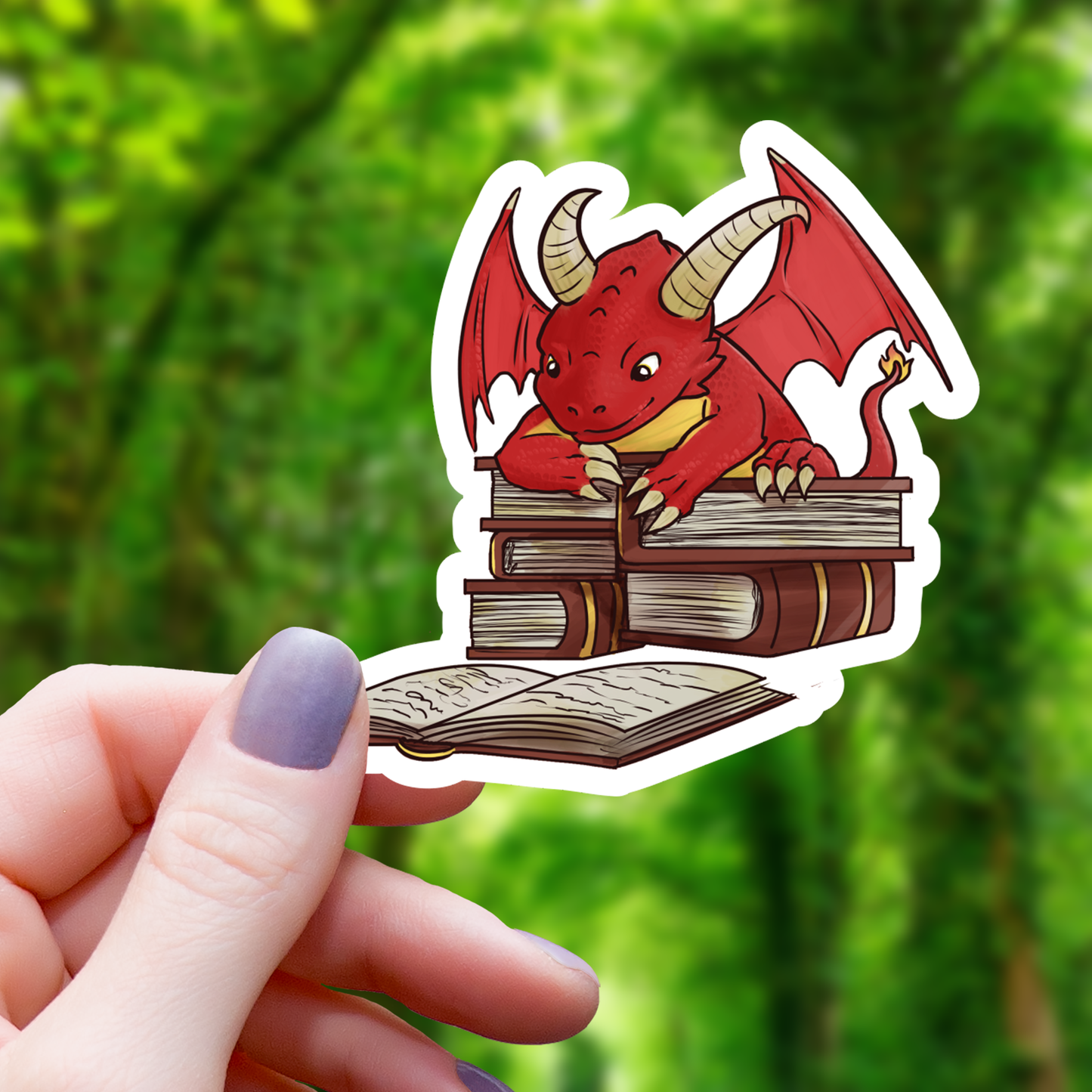Book Reading Red Dragon Sticker