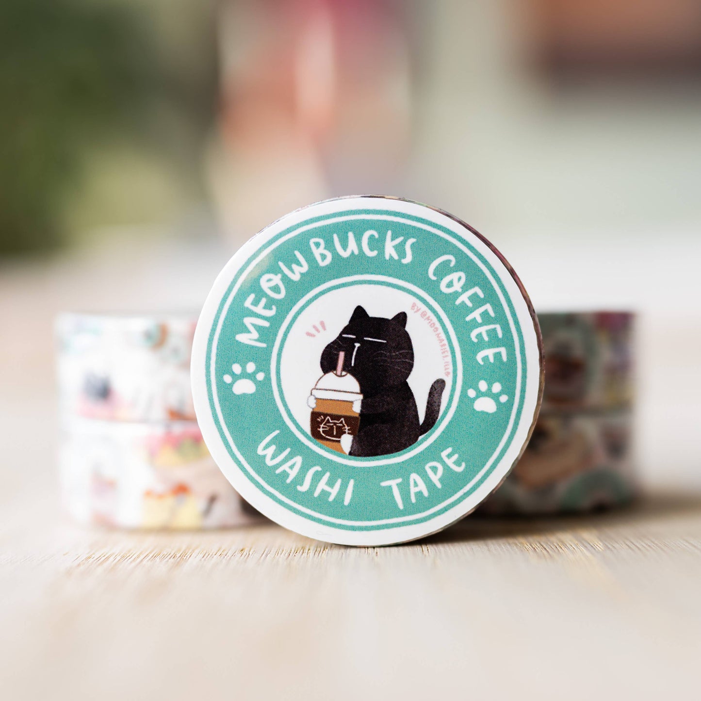 Meowbucks coffee playful black cat washi tape