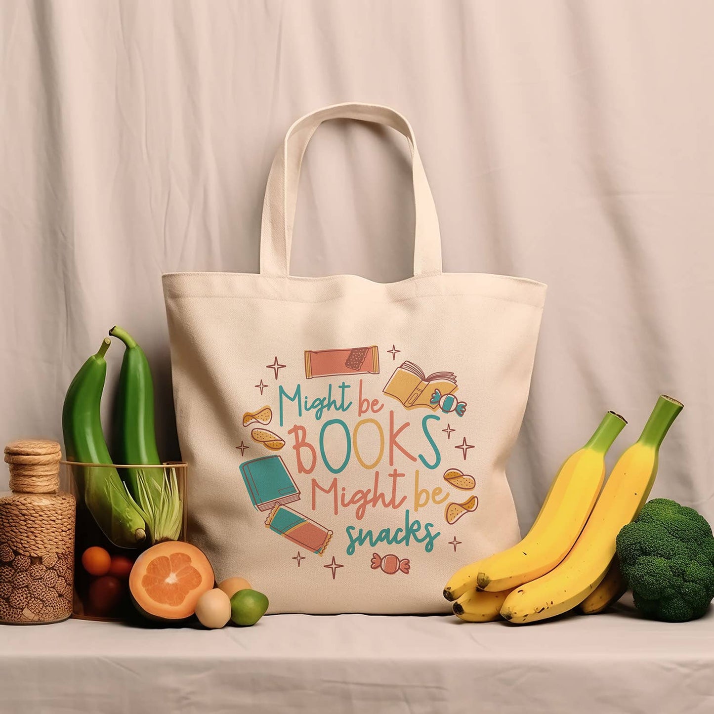 Might Be Books. Might Be Snacks Handlenett