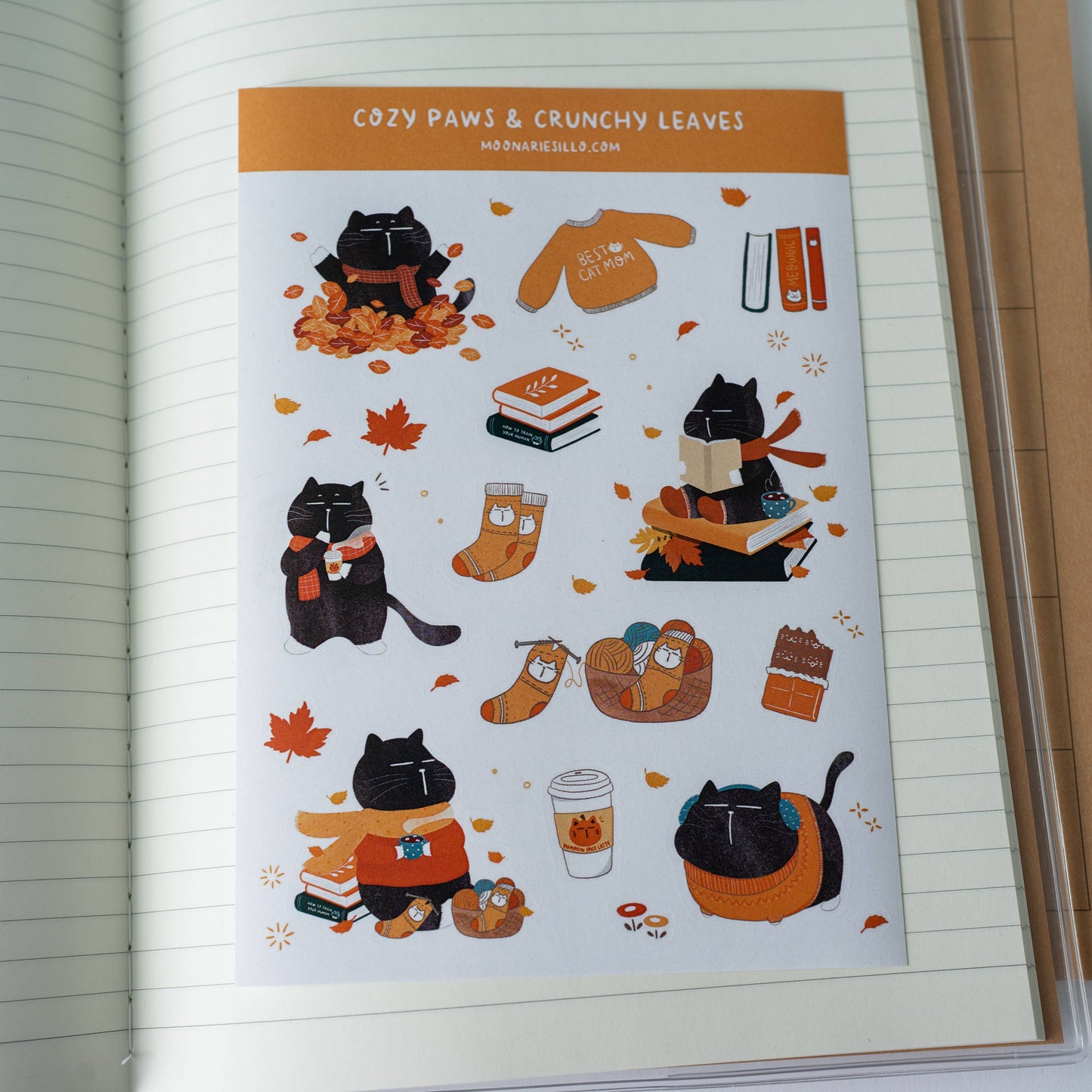 Cozy Autumn Cat Sticker Sheet