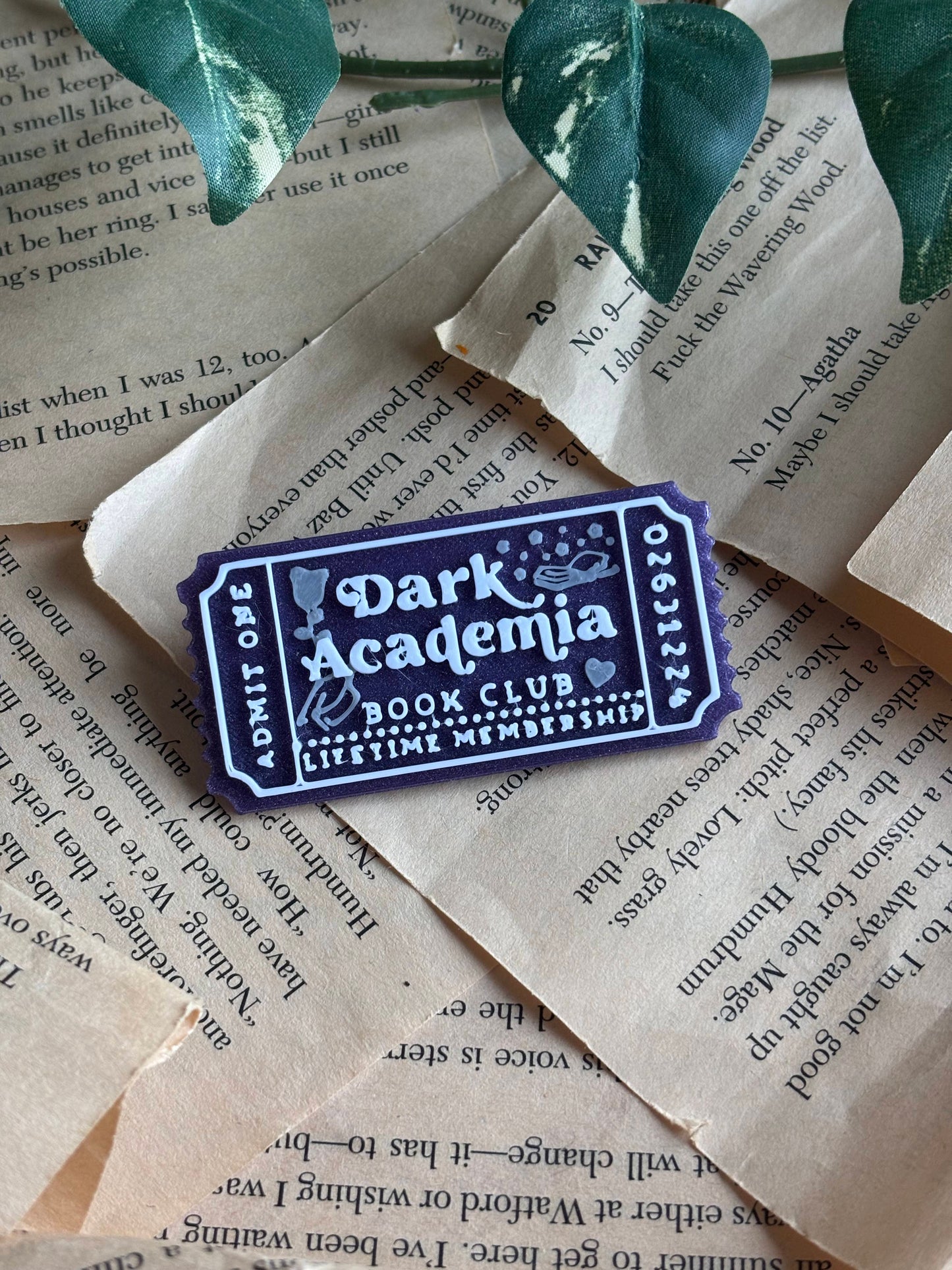 Dark Academia Book Club Ticket Pin