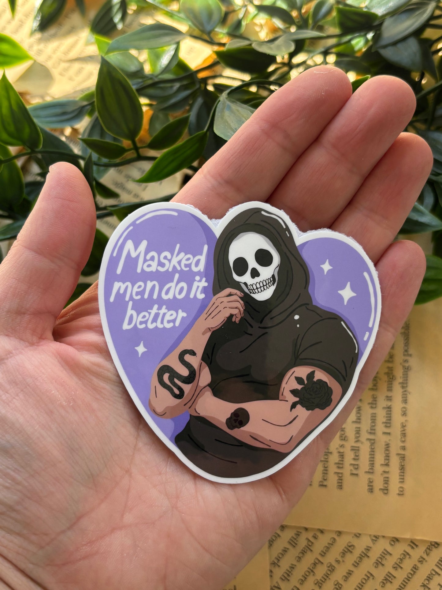 Masked men do it better purple heart sticker