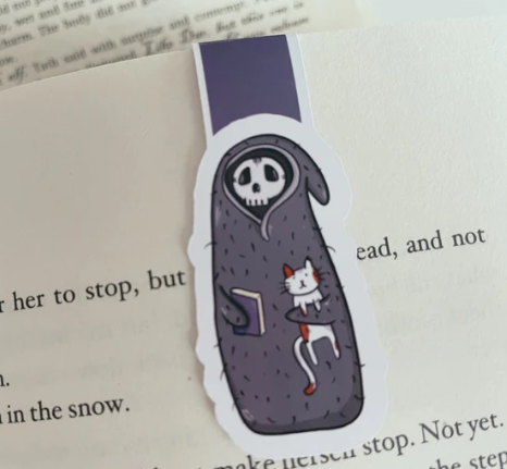 Death with Cat Reading 3 pk - Magnetiske Bokmerker