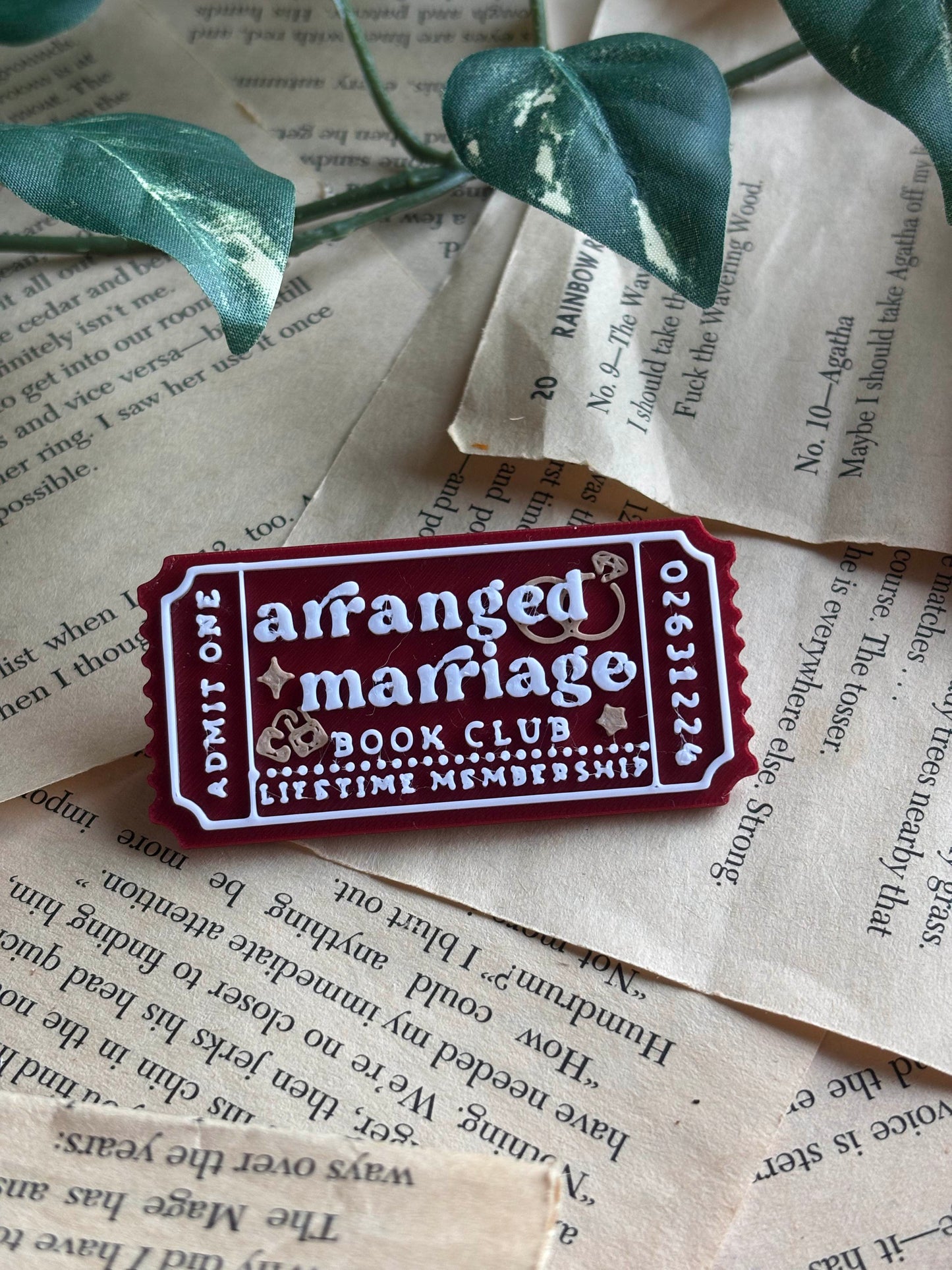 Arranged Marriage Book Club Ticket Pin