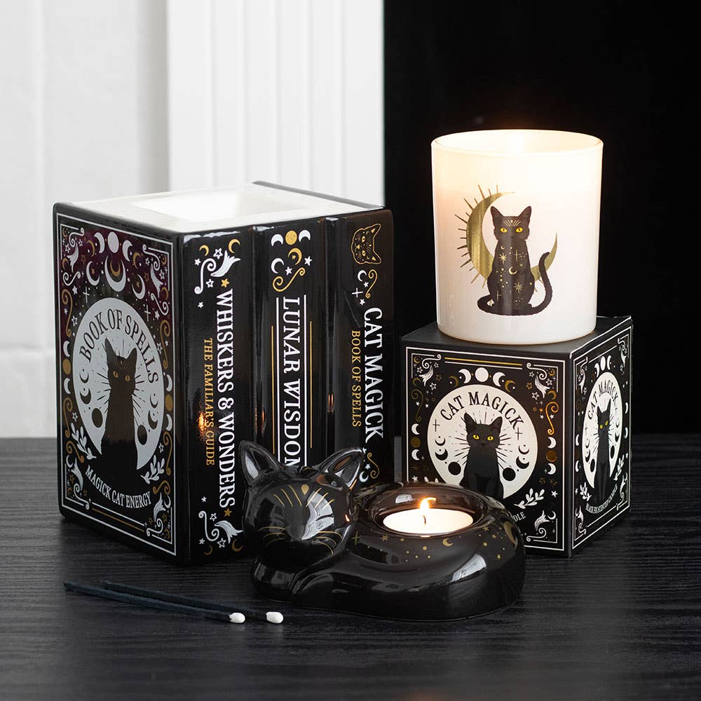 Black Cat Magick Curled Cat Telysholder