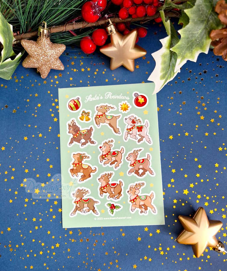 Santa's reindeer sticker sheet