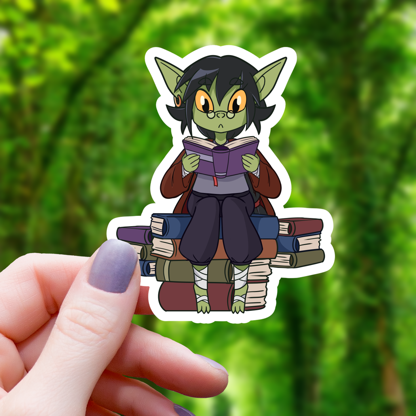 Book Reading Goblin Sticker
