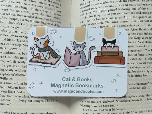 Cats & Books Magnetisk Bokmerke 3pk