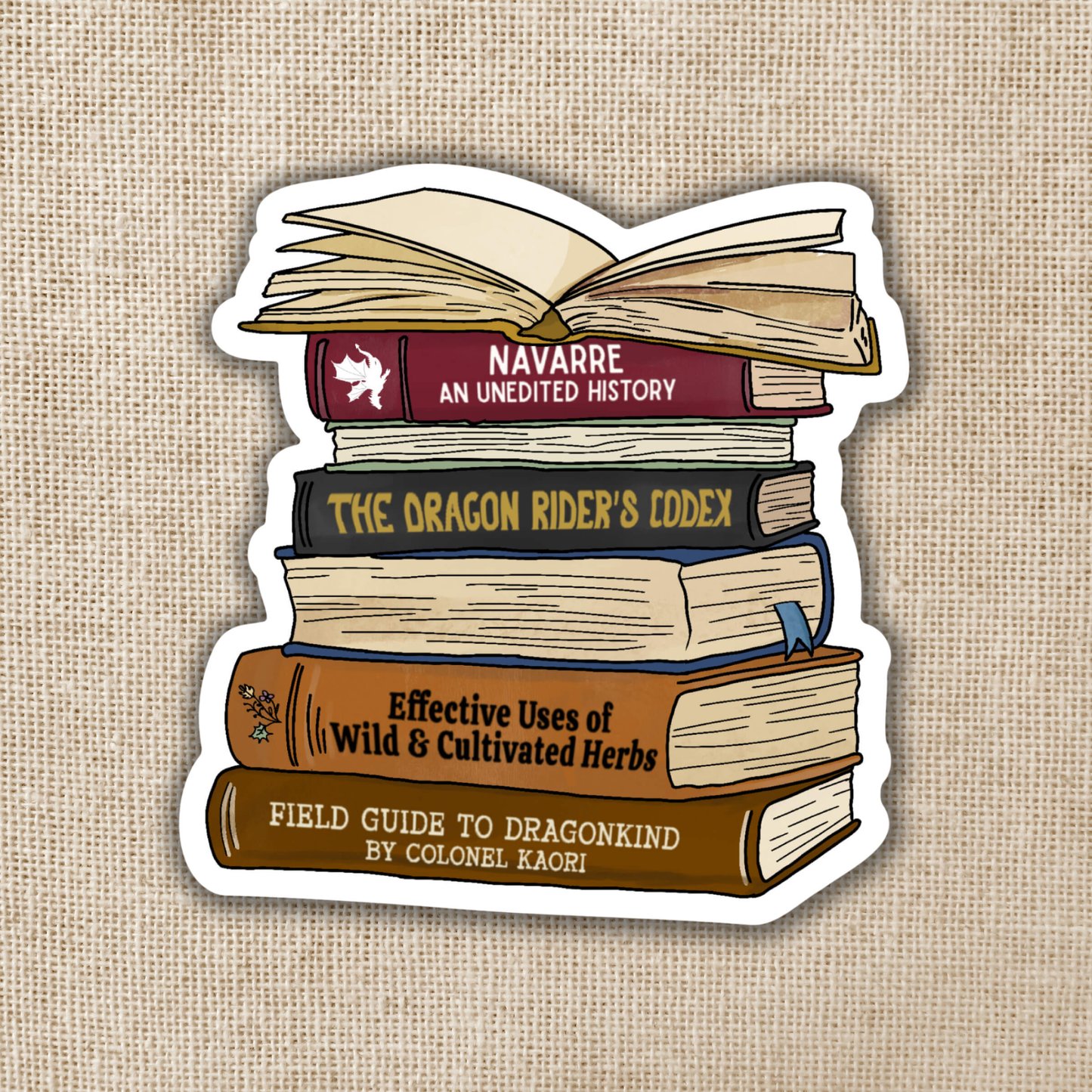 Stack of Navarre Library Scribe Books Sticker | Fourth Wing