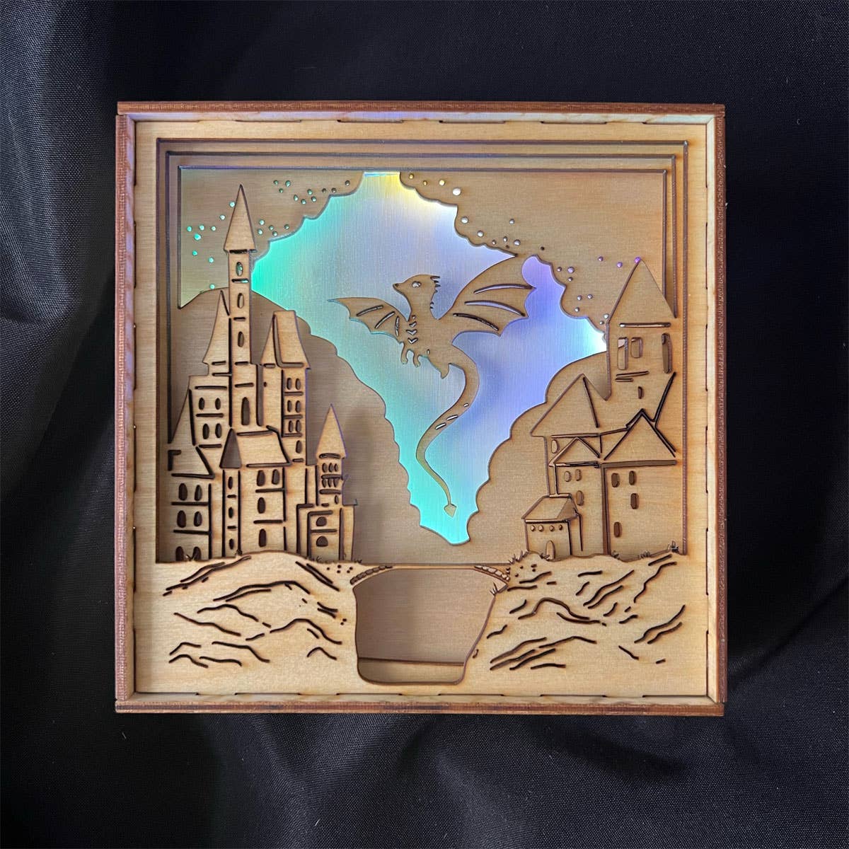 Lightbox / Book Nook - Dragon and Medieval Castle multicolor night light