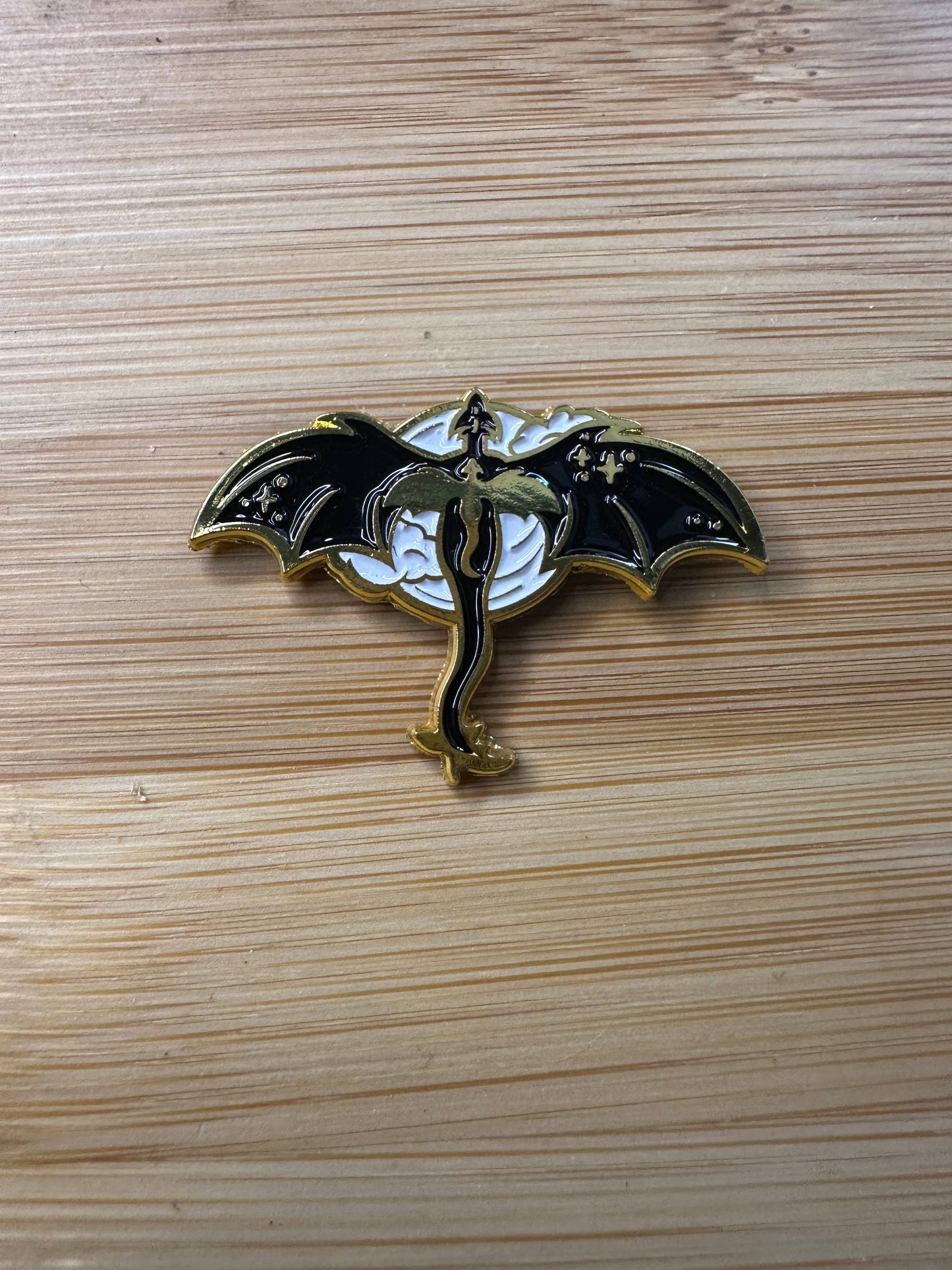 Black and Gold Dragon Flying - Enamel Pin