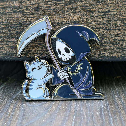 Grim Reaper Petting Cat Hard Enamel Pin
