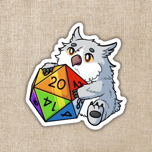 Owl Bear with Rainbow D20 Sticker