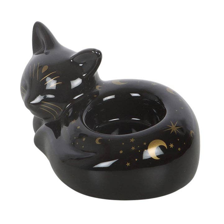 Black Cat Magick Curled Cat Telysholder