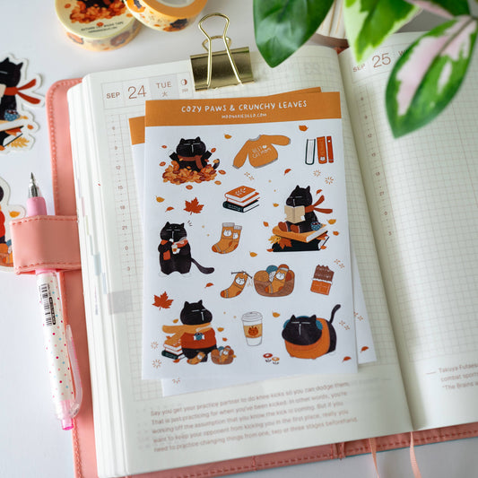 Cozy Autumn Cat Sticker Sheet