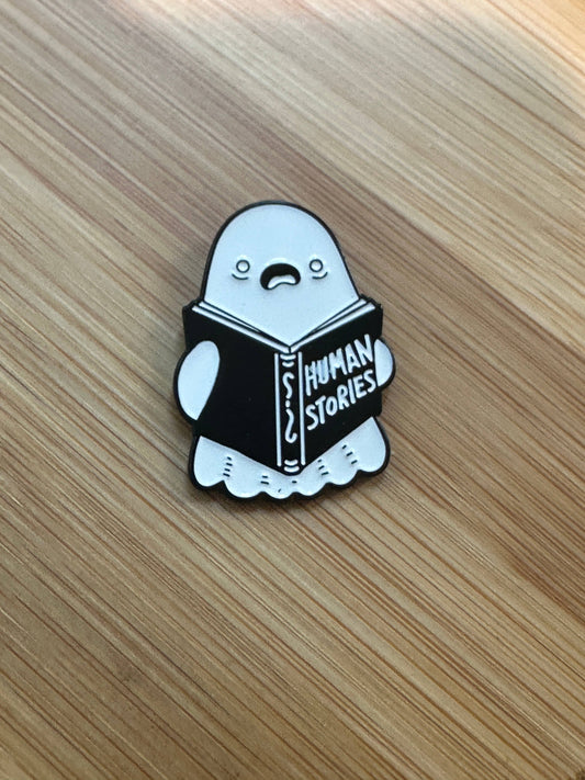 Ghost Reading Human Stories - Enamel Pin