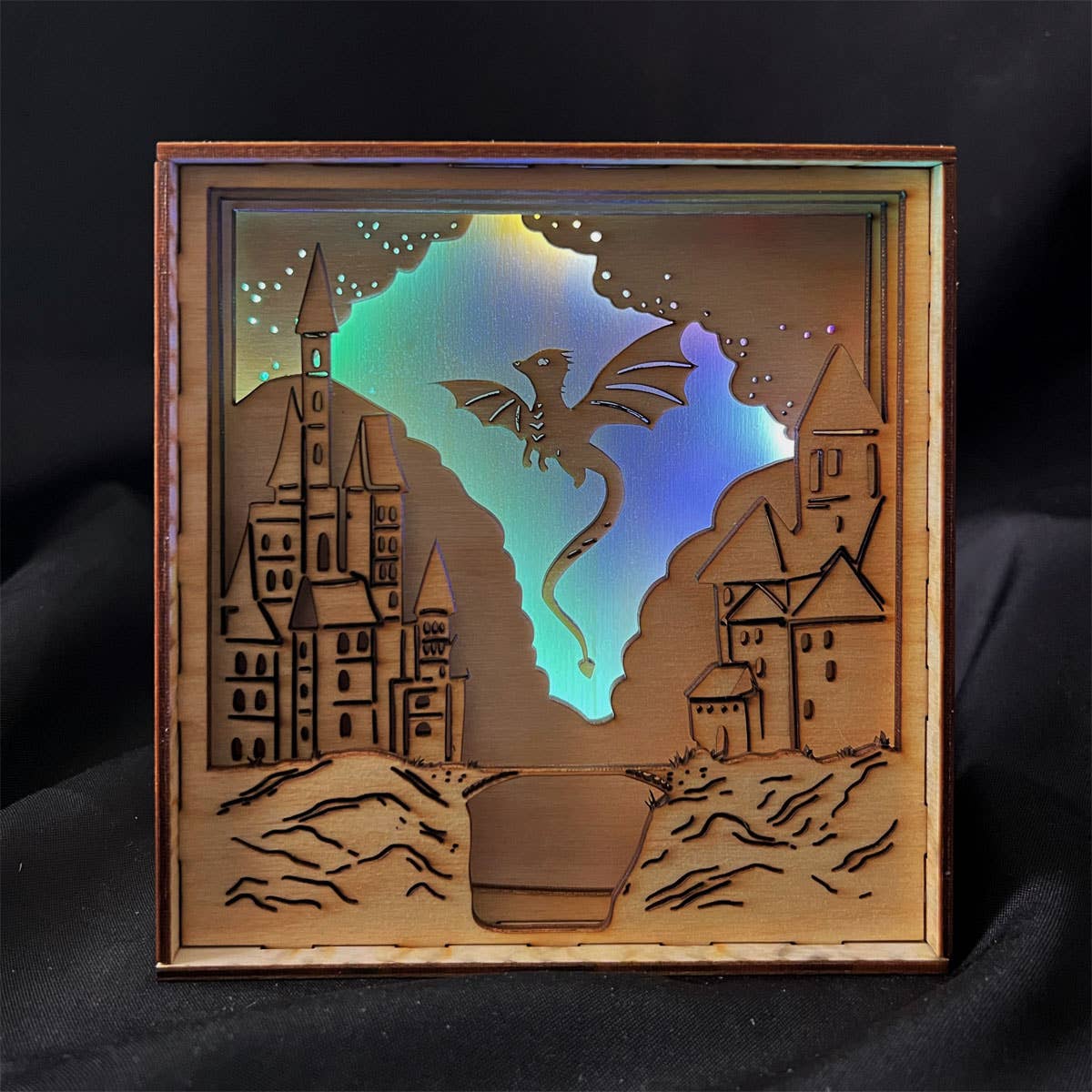 Lightbox / Book Nook - Dragon and Medieval Castle multicolor night light