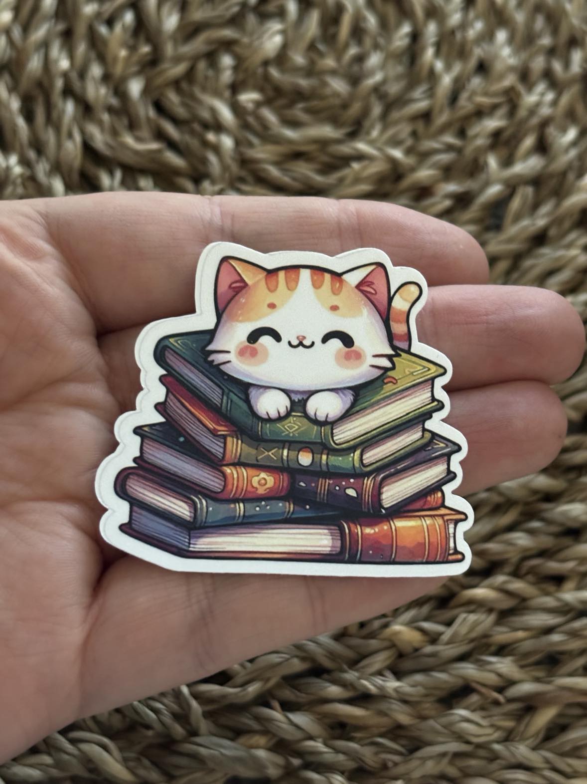 Cute Cat Bookstack Sticker