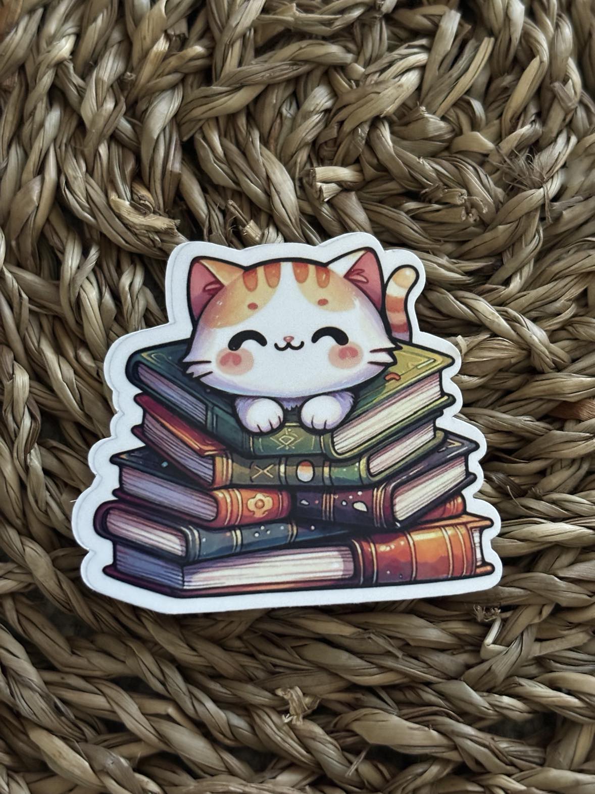 Cute Cat Bookstack Sticker