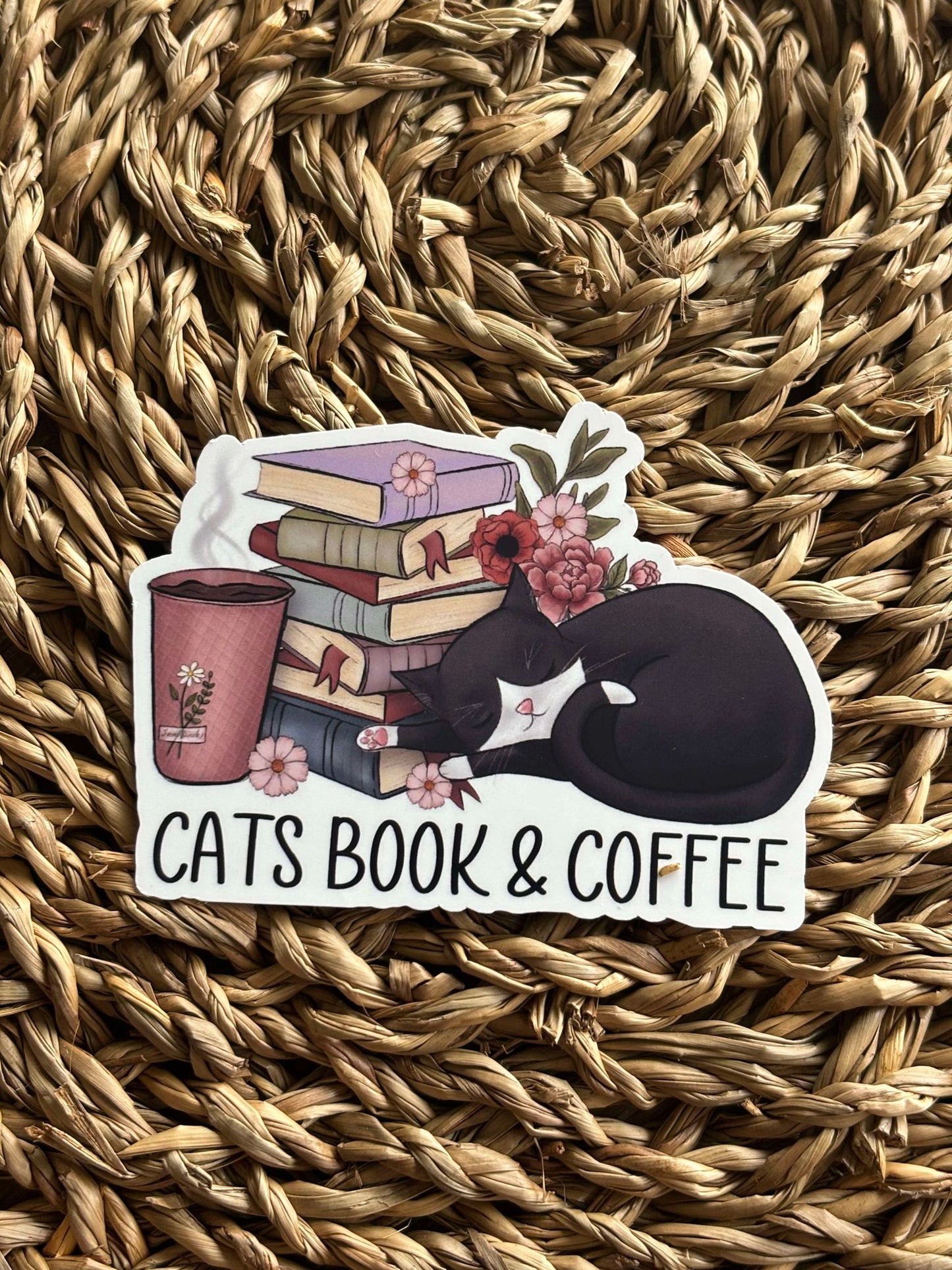 Cats, Book & Coffee Sticker