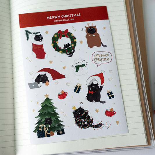 Cute Christmas Cat Sticker Sheet