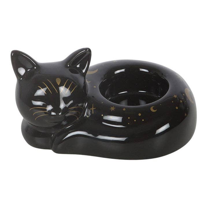 Black Cat Magick Curled Cat Telysholder