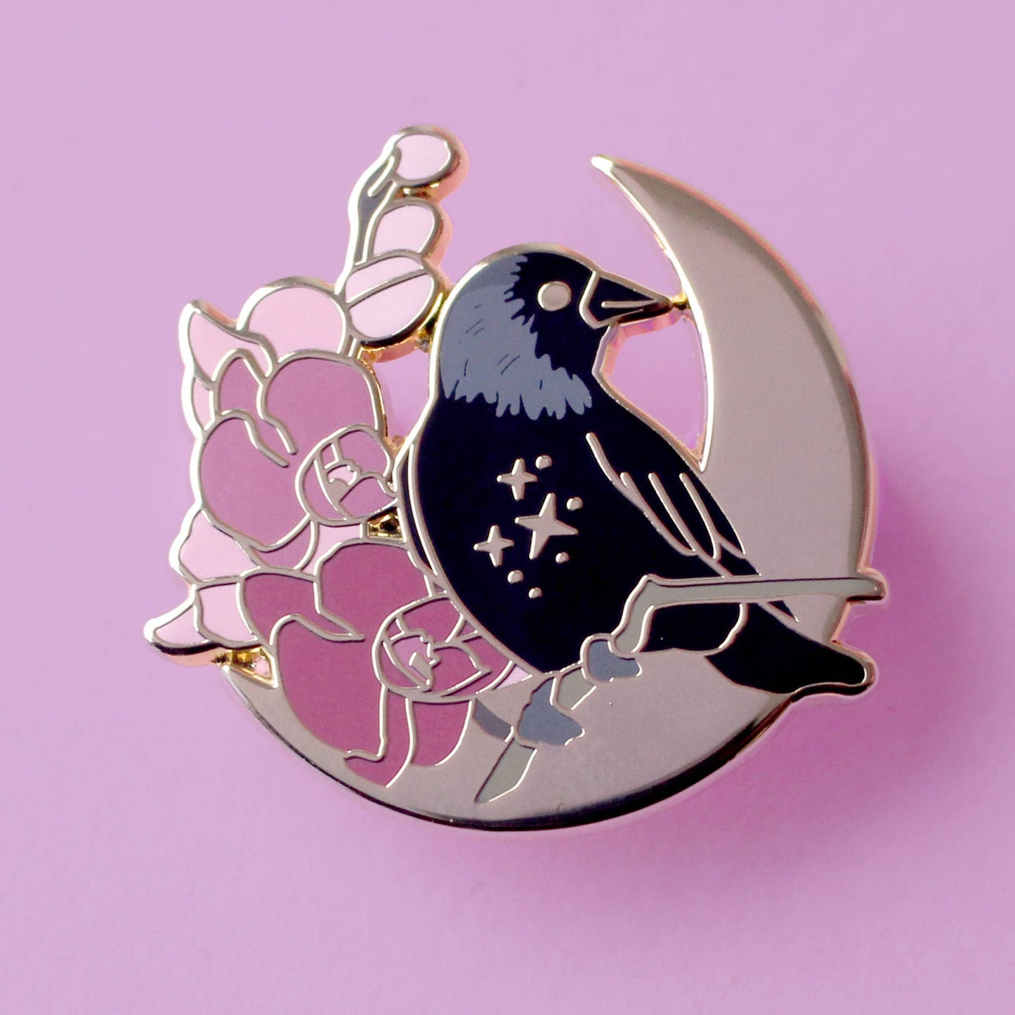Floral Jackdaw Bird Enamel Pin