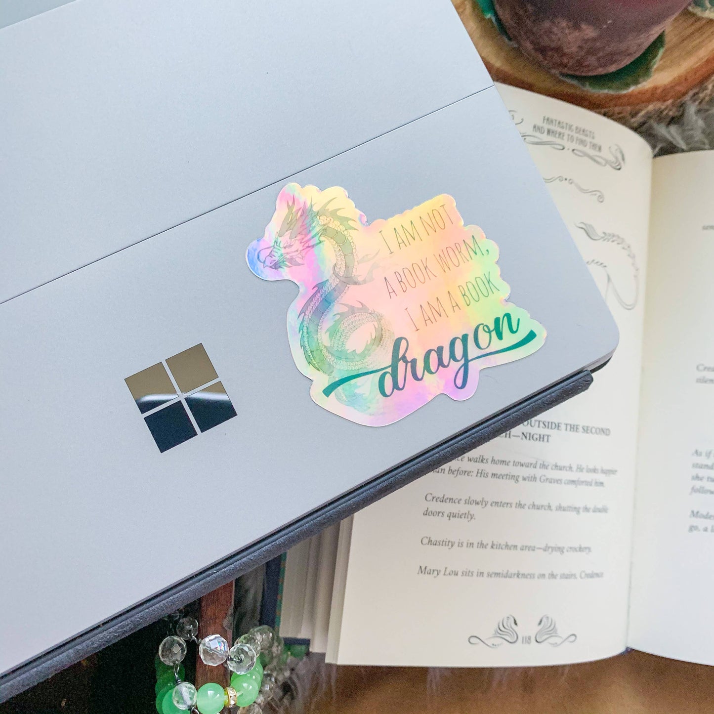 Book Dragon Holographic Sticker