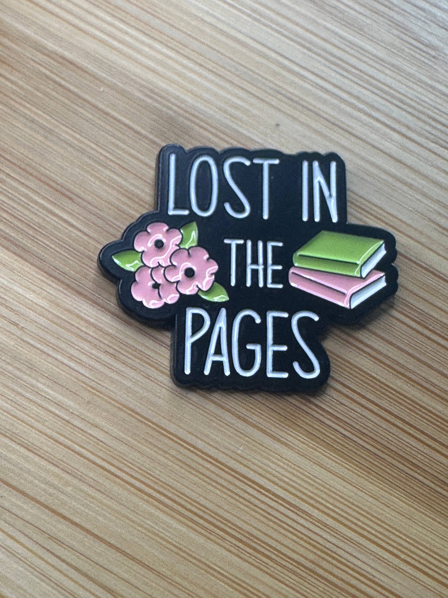 Lost in the Pages Enamel Pin - Books and Flowers