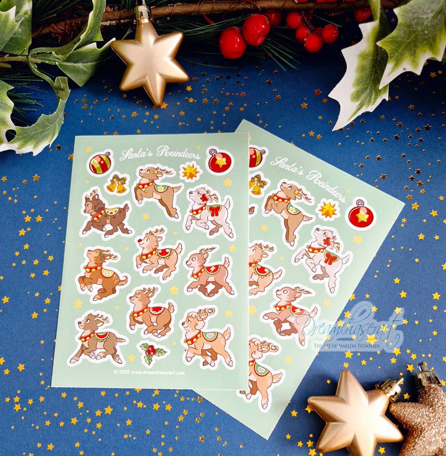 Santa's reindeer sticker sheet