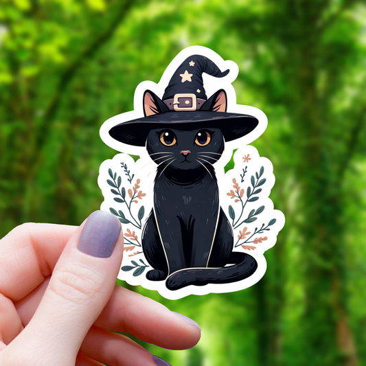 Cottagecore Black Cat Witch Sticker