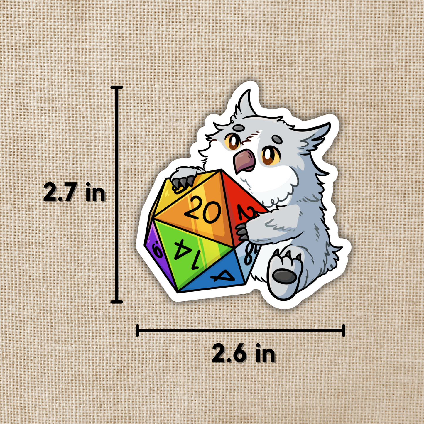 Owl Bear with Rainbow D20 Sticker