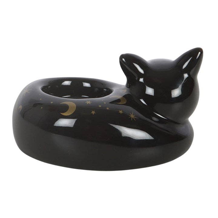 Black Cat Magick Curled Cat Telysholder