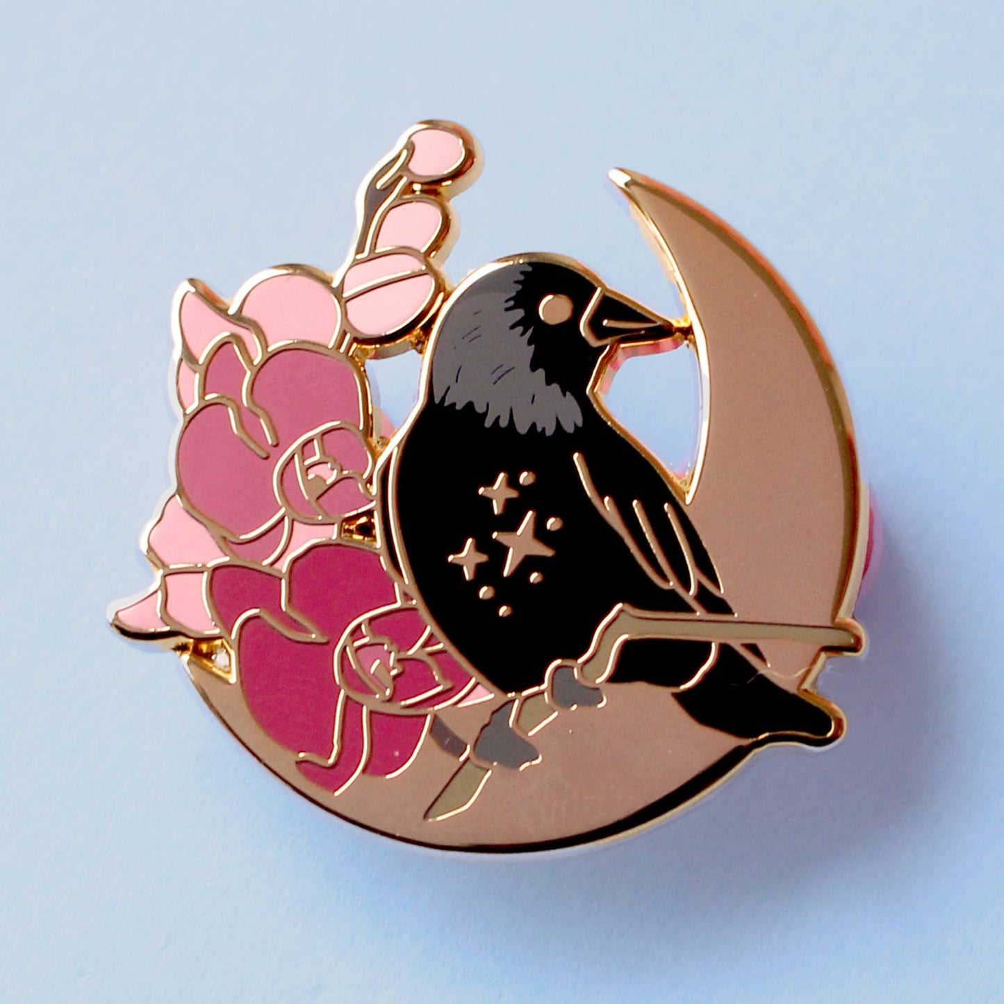 Floral Jackdaw Bird Enamel Pin