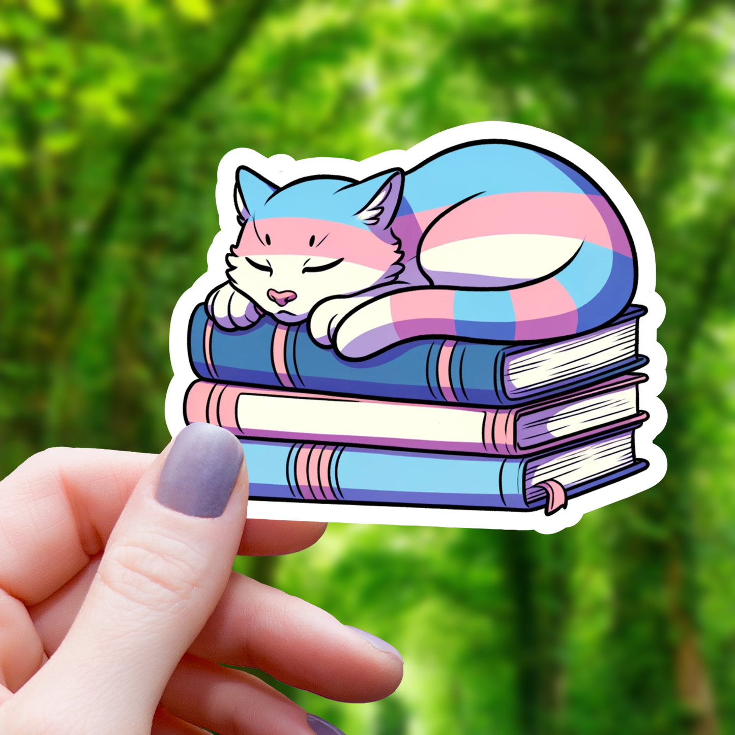 Trans Pride Cat on Books Sticker