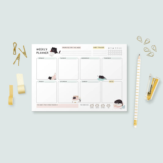 Cute black cat weekly planner A5