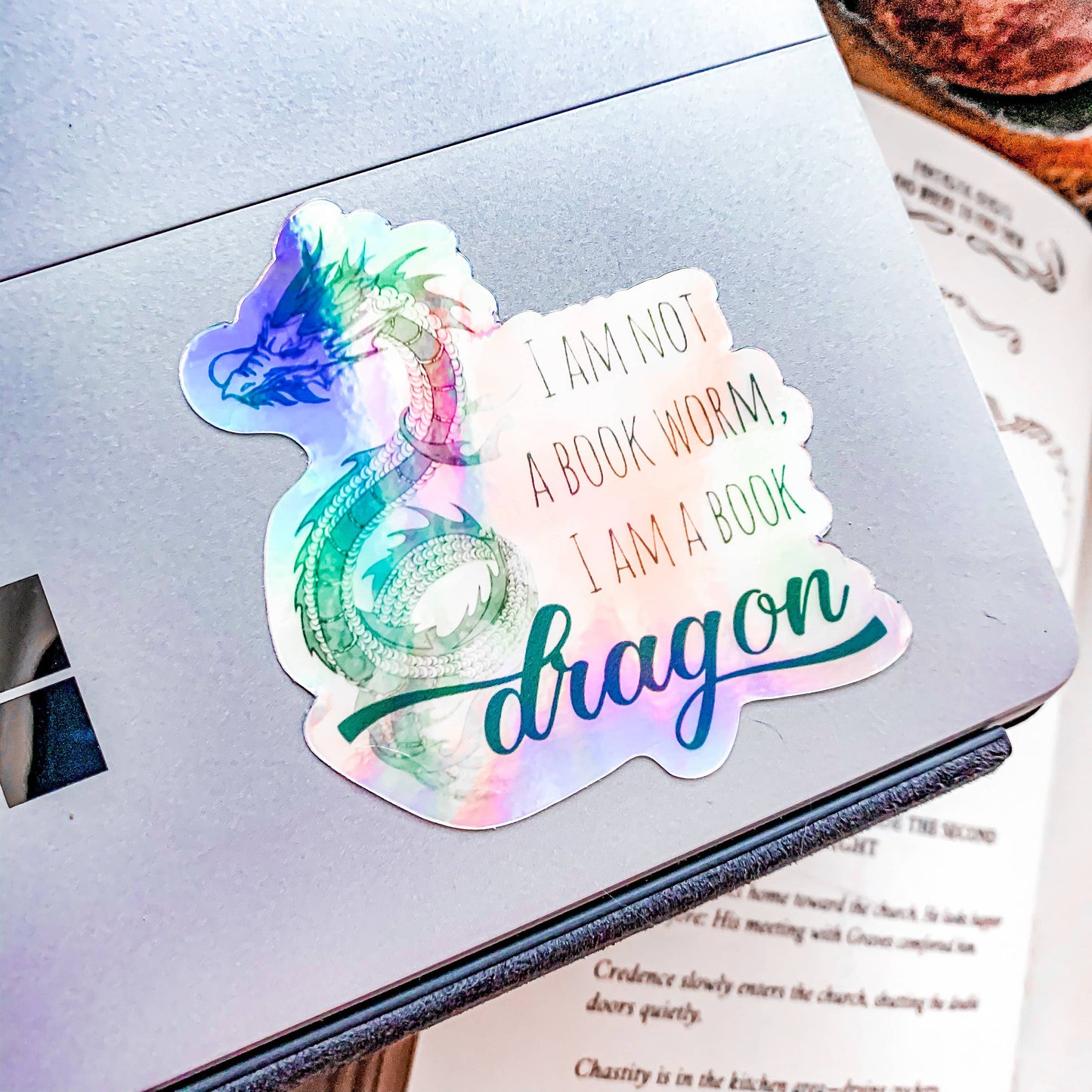 Book Dragon Holographic Sticker