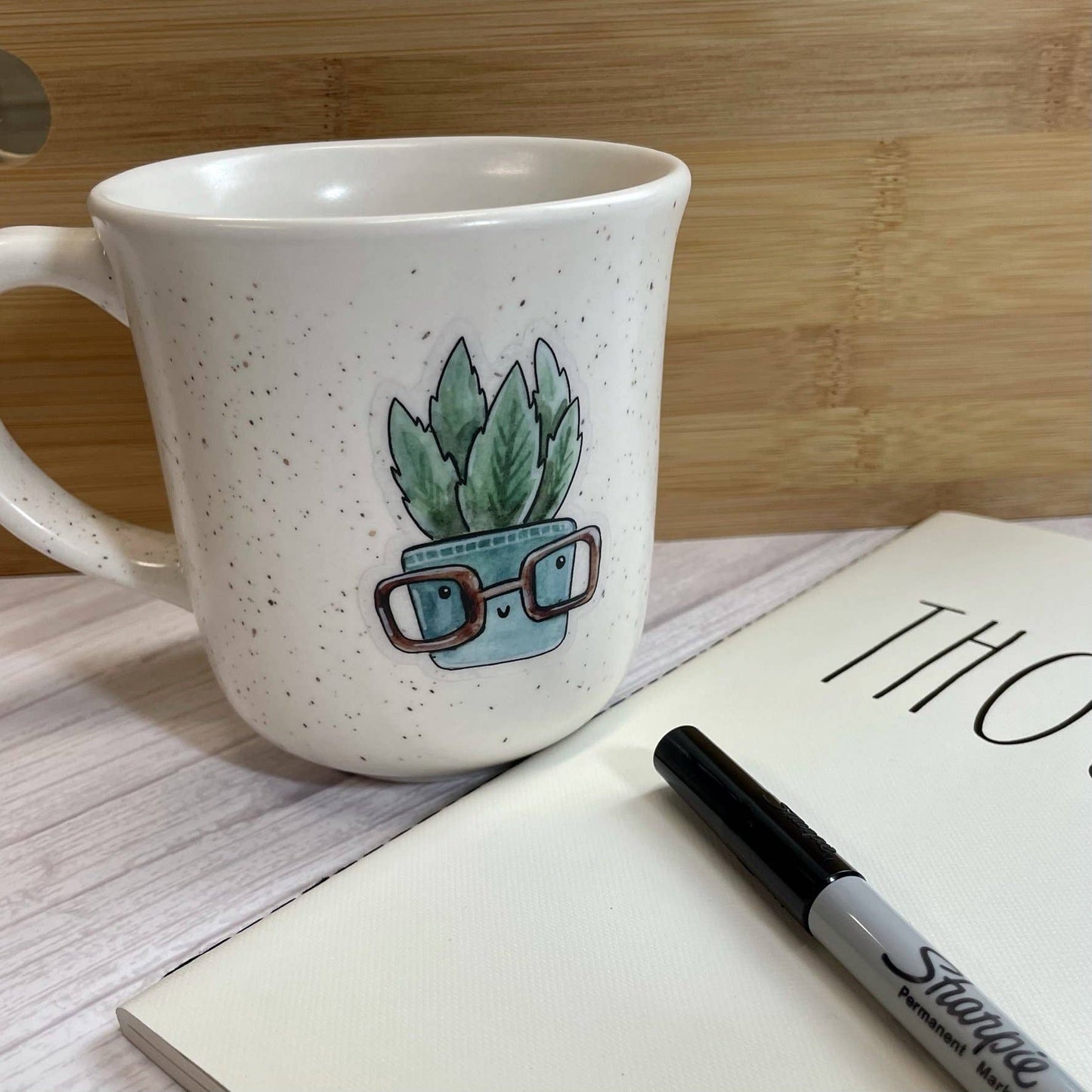 Succulent in Blue Pot with Glasses Clear Sticker