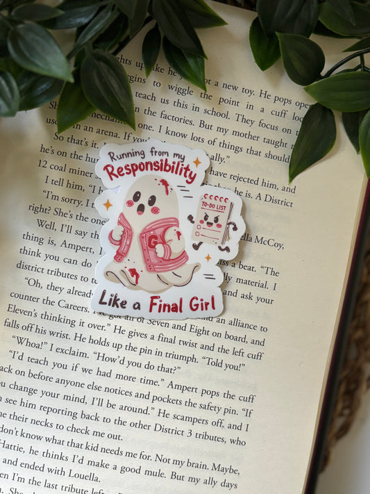 Running from my responsibility like a final girl Sticker