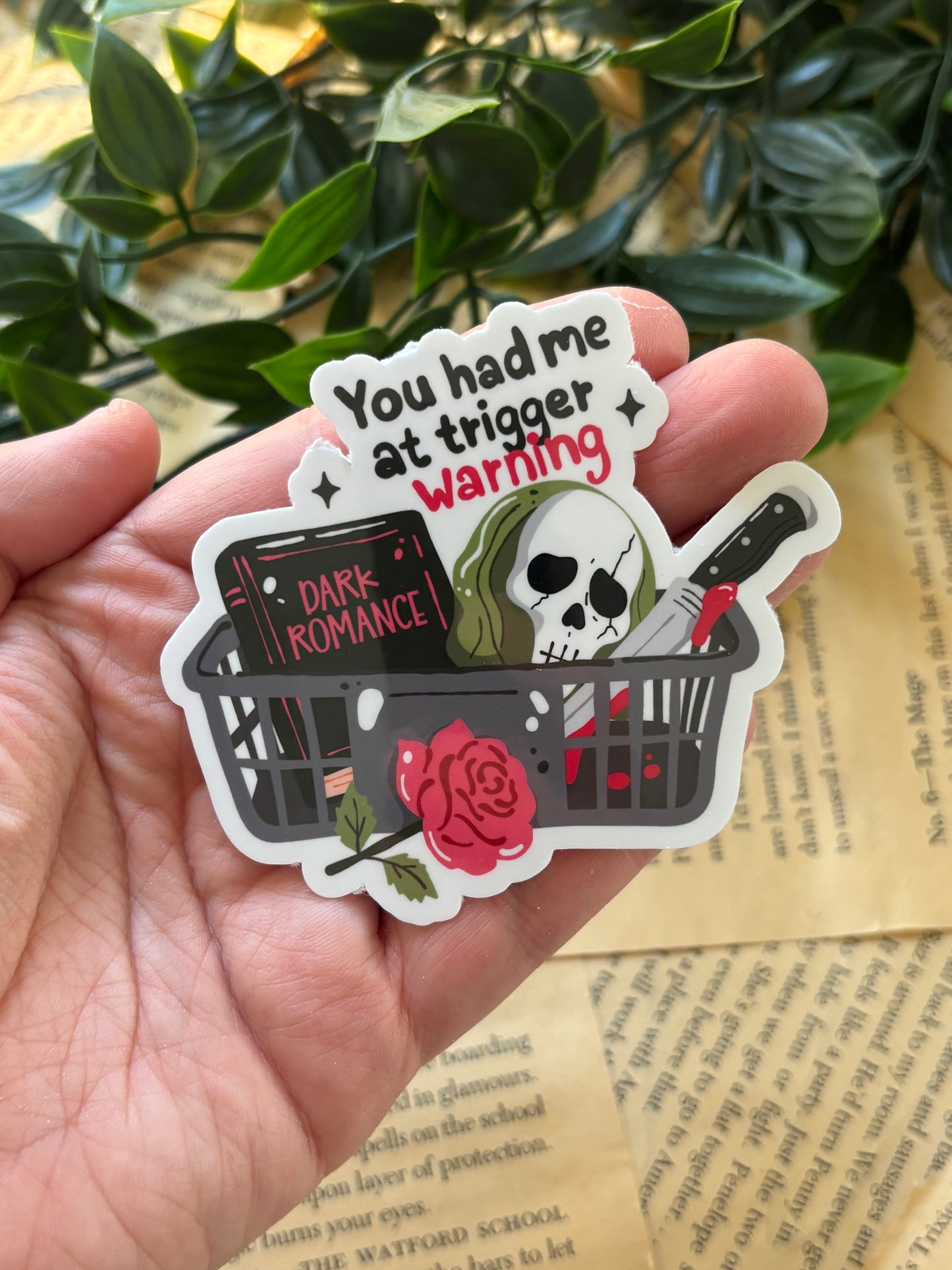 You had me at trigger warning basket sticker