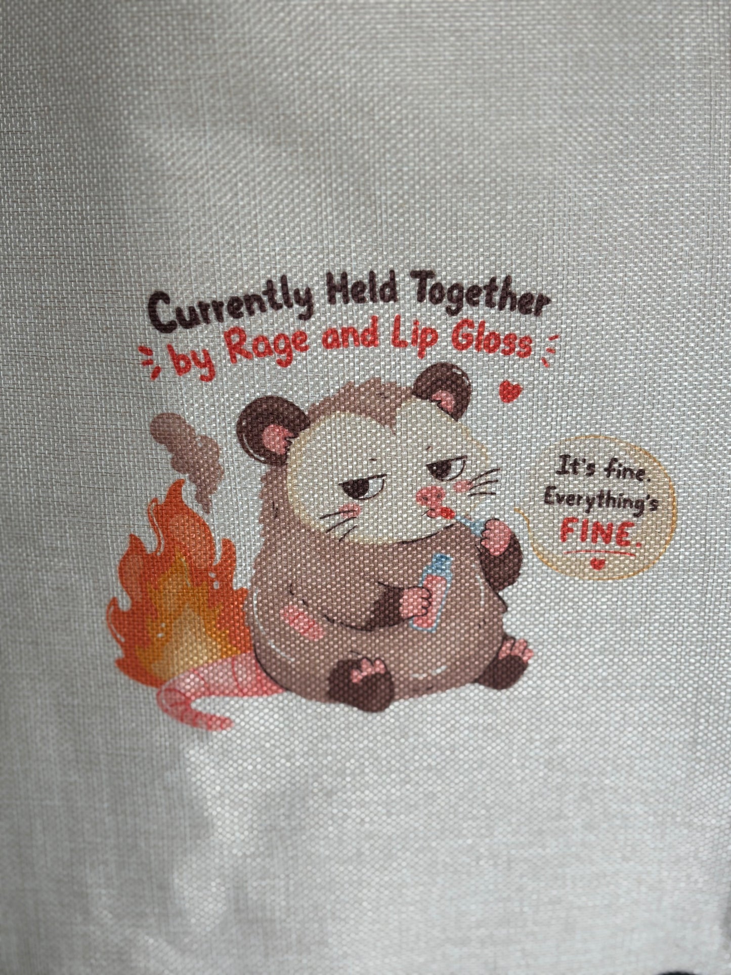 Currently helt together by rage and lipgloss Handlenett
