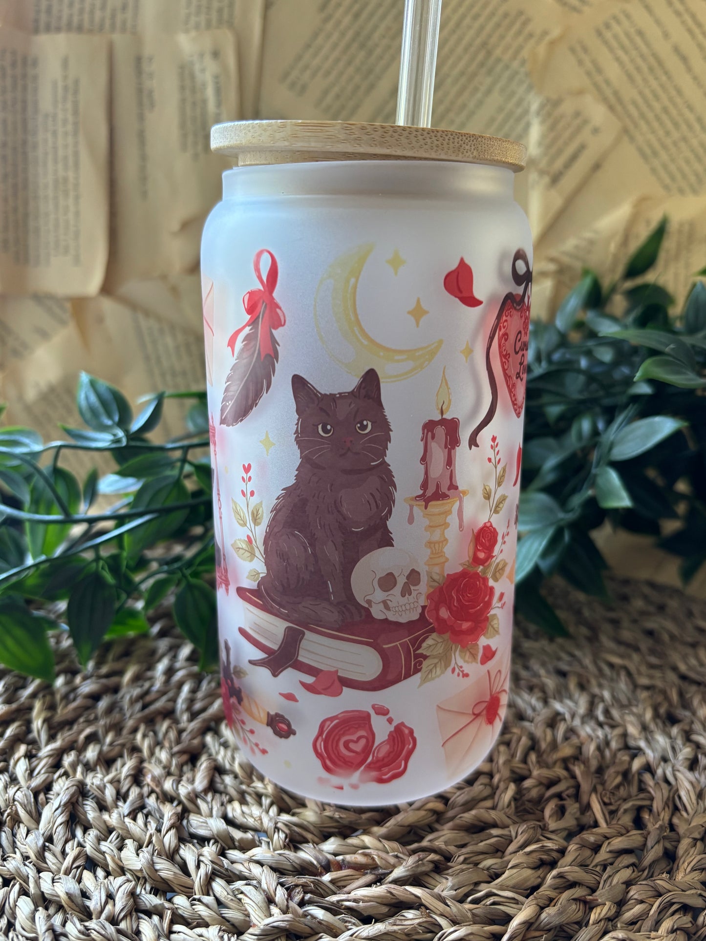 Gothic Cat Drikkeglass med sugerør