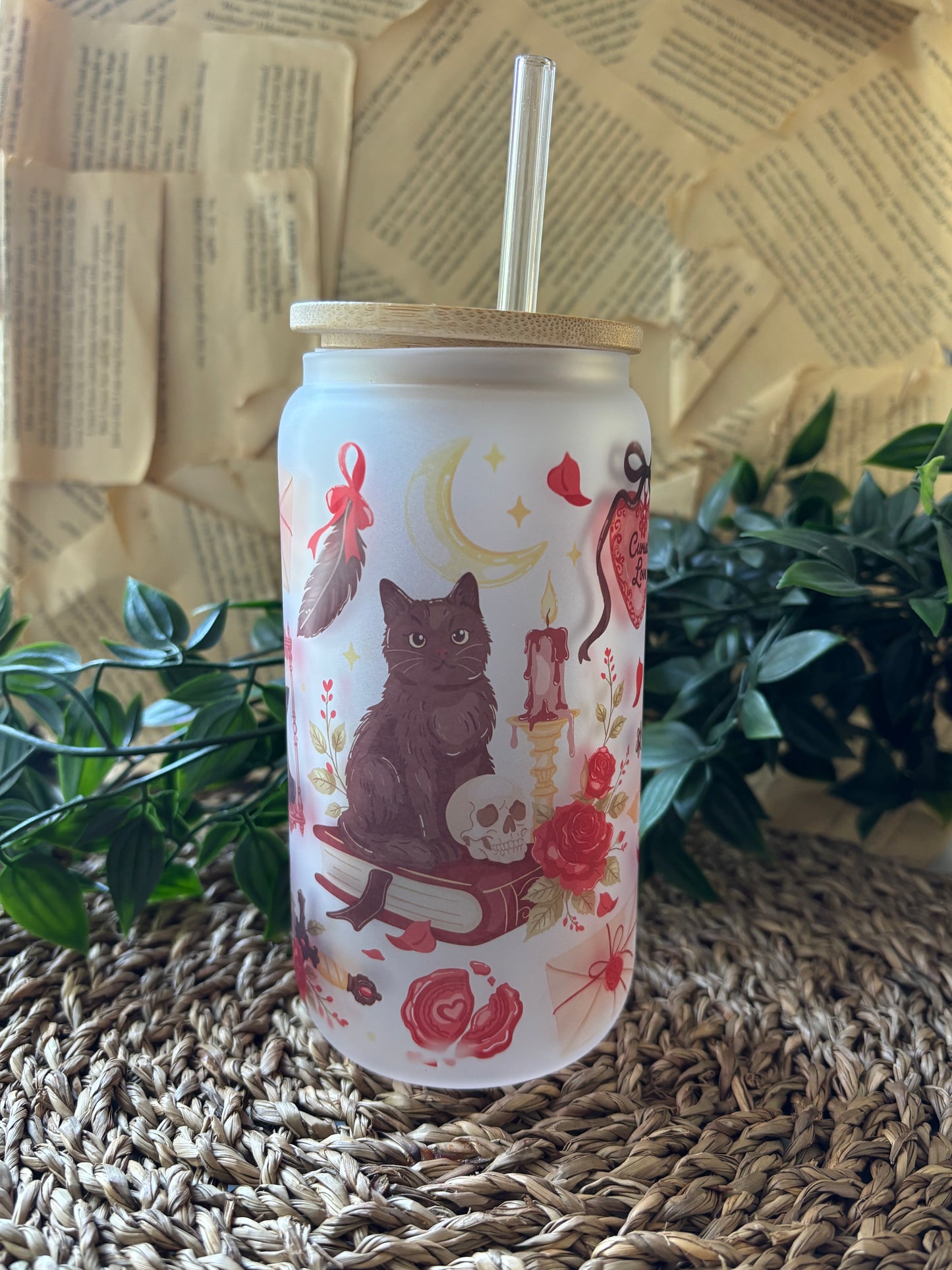 Gothic Cat Drikkeglass med sugerør