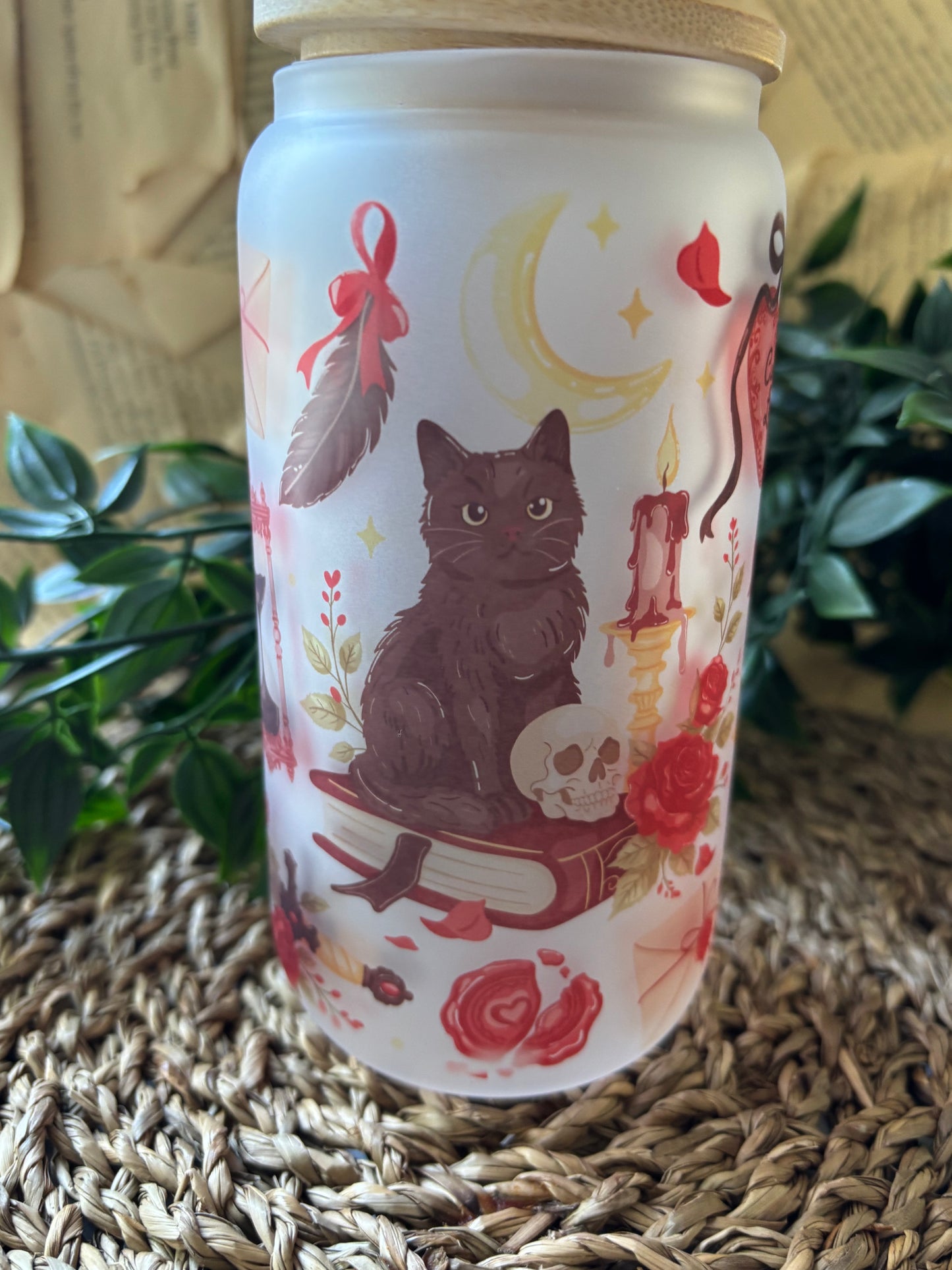 Gothic Cat Drikkeglass med sugerør