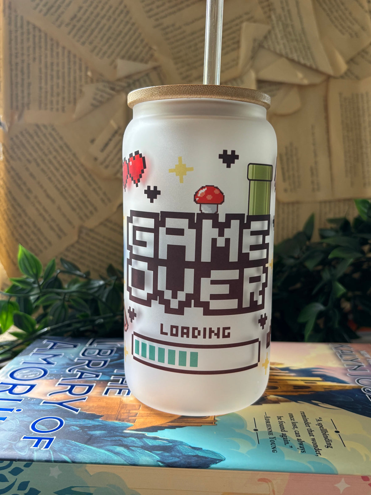 Game Over Drikkeglass med sugerør