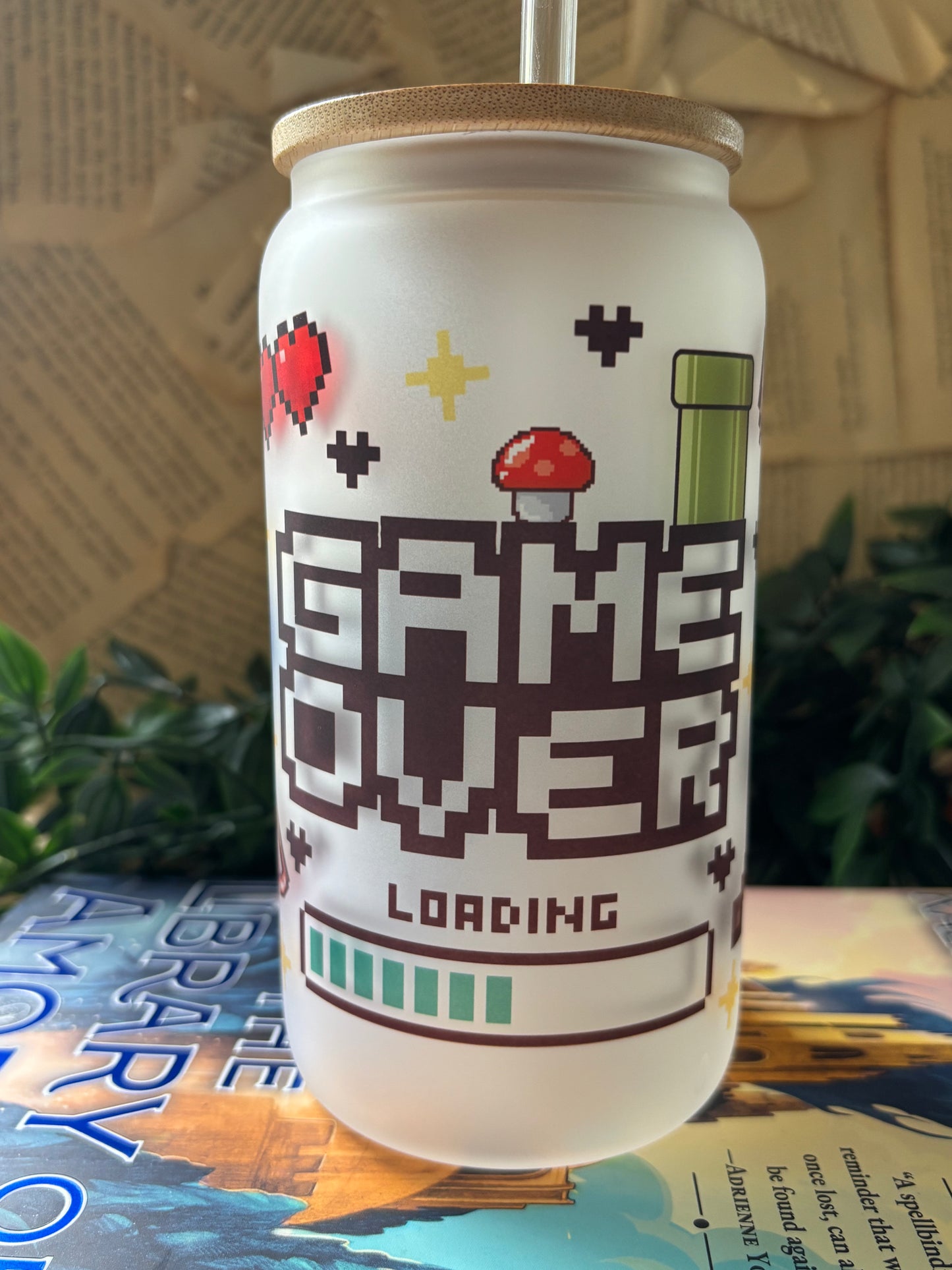 Game Over Drikkeglass med sugerør