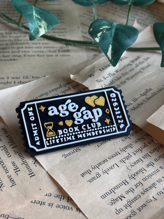 Age Gap Book Club Ticket Pin