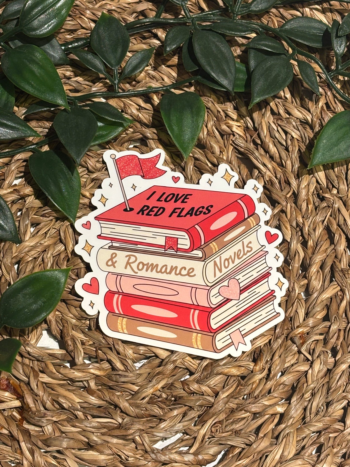 I love Red Flags and romance novels sticker.