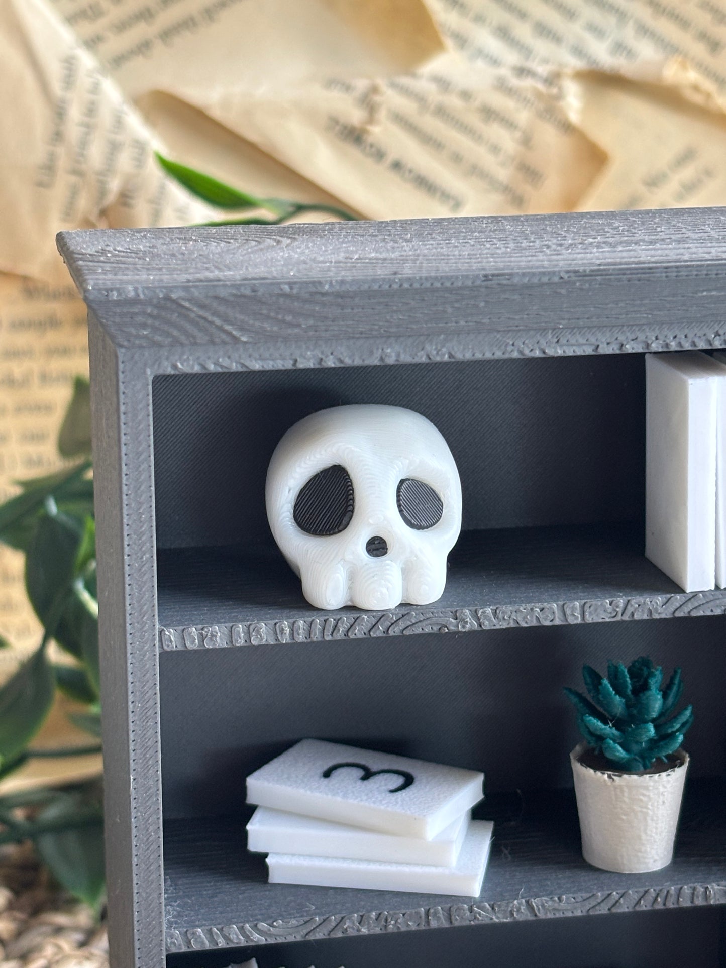 3D printet hodeskalle -  Miniatyr til mini bokhyller