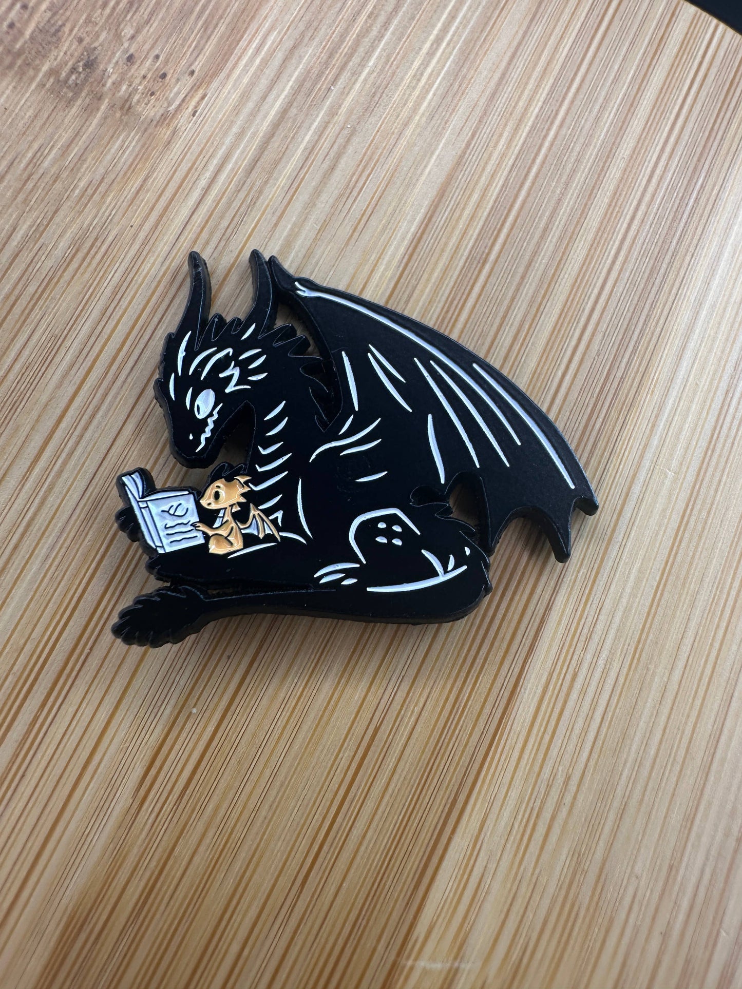 Black and Gold Dragon Reading - Enamel Pin